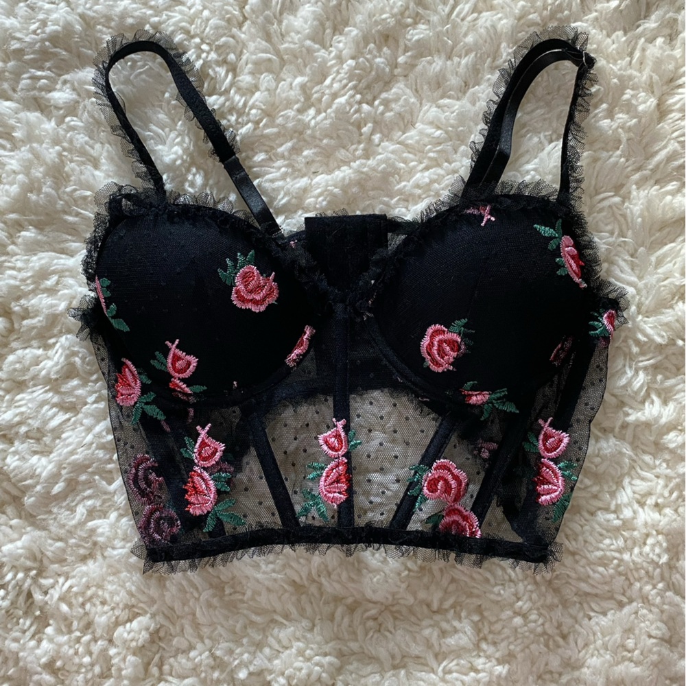 Black Corset with Pink Roses